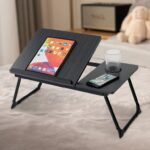 Table multifonctionnelle portable et pliable pour lit et bureau réglable en hauteur avec porte-gobelet pour lit et bureau