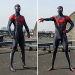Costume Cosplay Miles Morales Spider-Man Noir & Rouge – Combinaison Zentai 3D avec Masque Intégré pour Halloween, Comic Con et Carnaval – Image 3