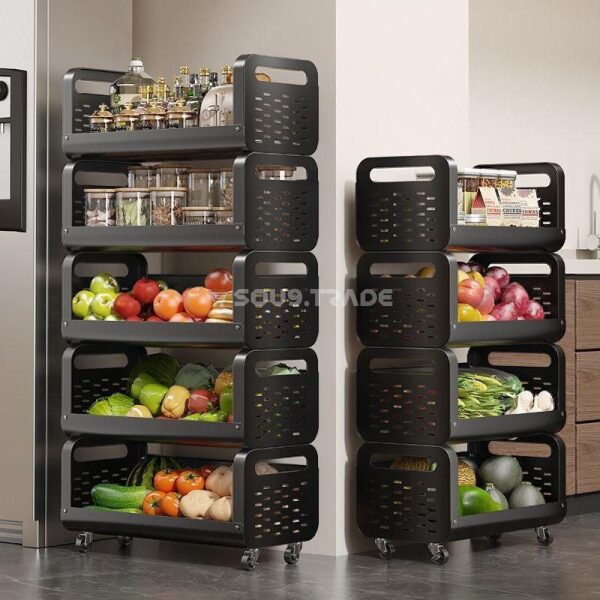 Étagère de Rangement Mobile Multifonction à Roulettes – Organisateur de Cuisine à Plusieurs Niveaux pour Fruits, Légumes et Épicerie