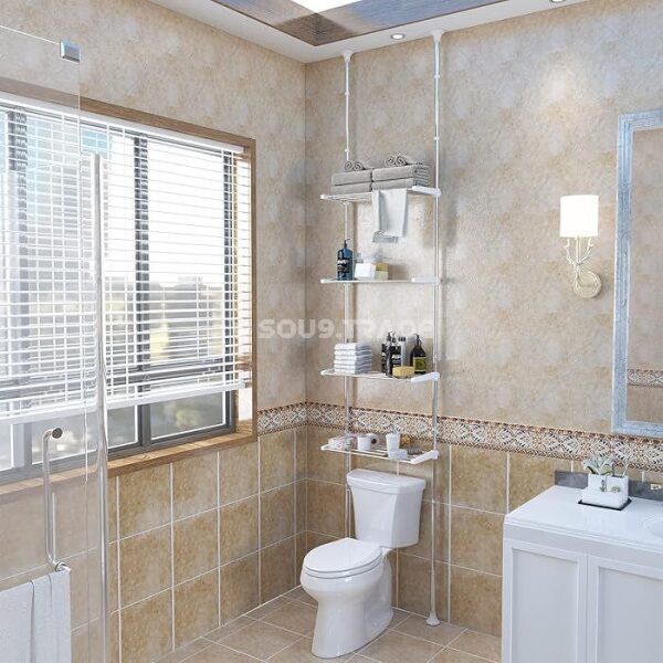 Étagère de Rangement Salle de Bain Télescopique 3 Niveaux en Acier Inoxydable – Extensible de 2,60 m à 3,20 m