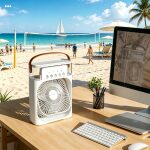 Mini Climatiseur Portable USB avec Brumisateur – Ventilateur de Refroidissement, Humidificateur d'Air et Lumière LED 7 Couleurs – Image 2