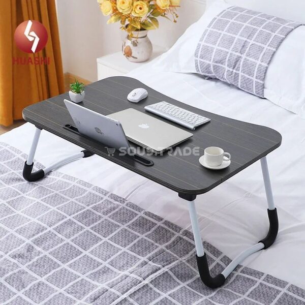 Table d'Ordinateur Portable Pliante en Bois – Bureau Pliable avec Support Téléphone, Porte-Gobelet et Porte-Stylo