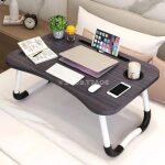 Table d'Ordinateur Portable Pliante en Bois – Bureau Pliable avec Support Téléphone, Porte-Gobelet et Porte-Stylo – Image 2