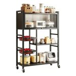 Organisateur de Cuisine Mobile 5 Niveaux avec Roulettes et Cabinet Coulissant