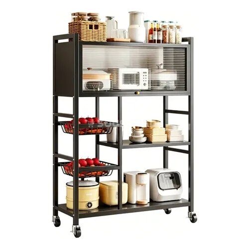 Organisateur de Cuisine Mobile 5 Niveaux avec Roulettes et Cabinet Coulissant (13) Organisateur de Cuisine Mobile 5 Niveaux avec Roulettes et Cabinet Coulissant – Image 1