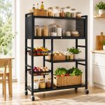 Organisateur de Cuisine Mobile 5 Niveaux avec Roulettes et Cabinet Coulissant – Image 7