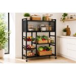 Organisateur de Cuisine Mobile 5 Niveaux avec Roulettes et Cabinet Coulissant – Image 5