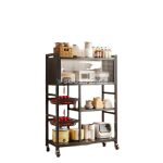Organisateur de Cuisine Mobile 5 Niveaux avec Roulettes et Cabinet Coulissant – Image 4