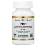 California Gold Nutrition Ferrochel Iron 36 mg – Fer Bisglycinate 90 Capsules