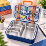 Lunch Box Scolaire Enfant SUS 304 – Boîte Repas Inox 3 Compartiments avec Couverts